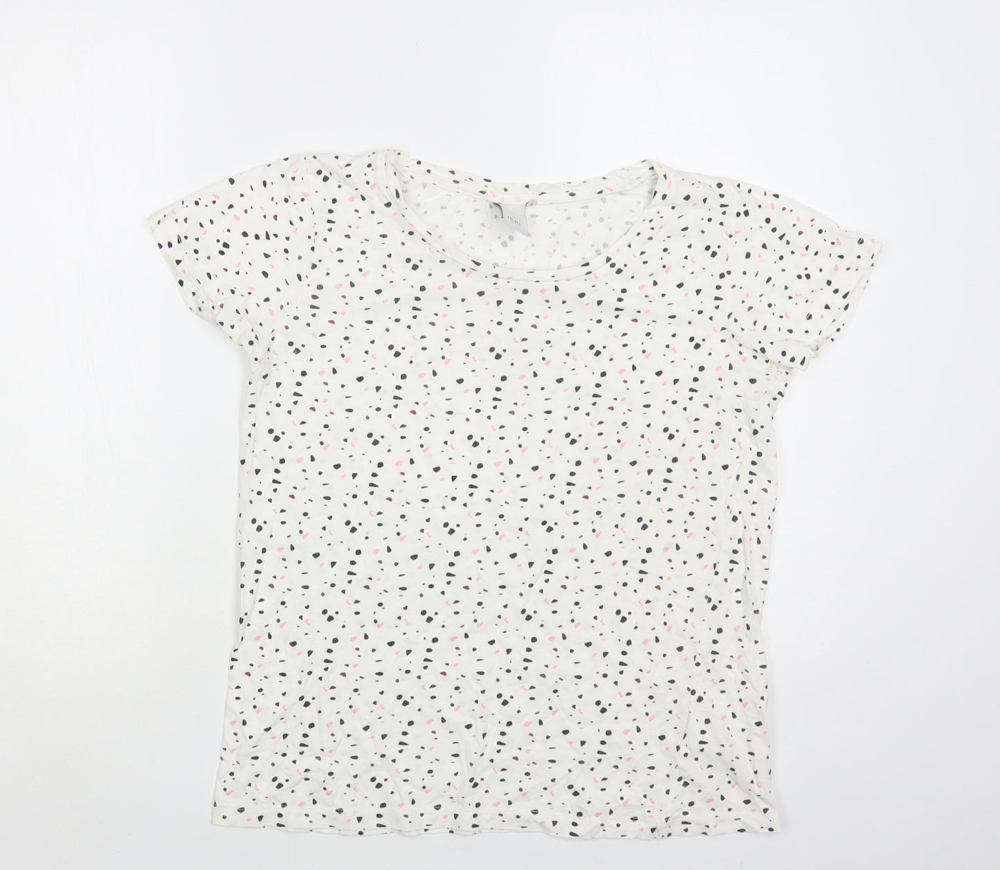 ICHI Womens White Geometric Cotton Basic T-Shirt Size XS Crew Neck
