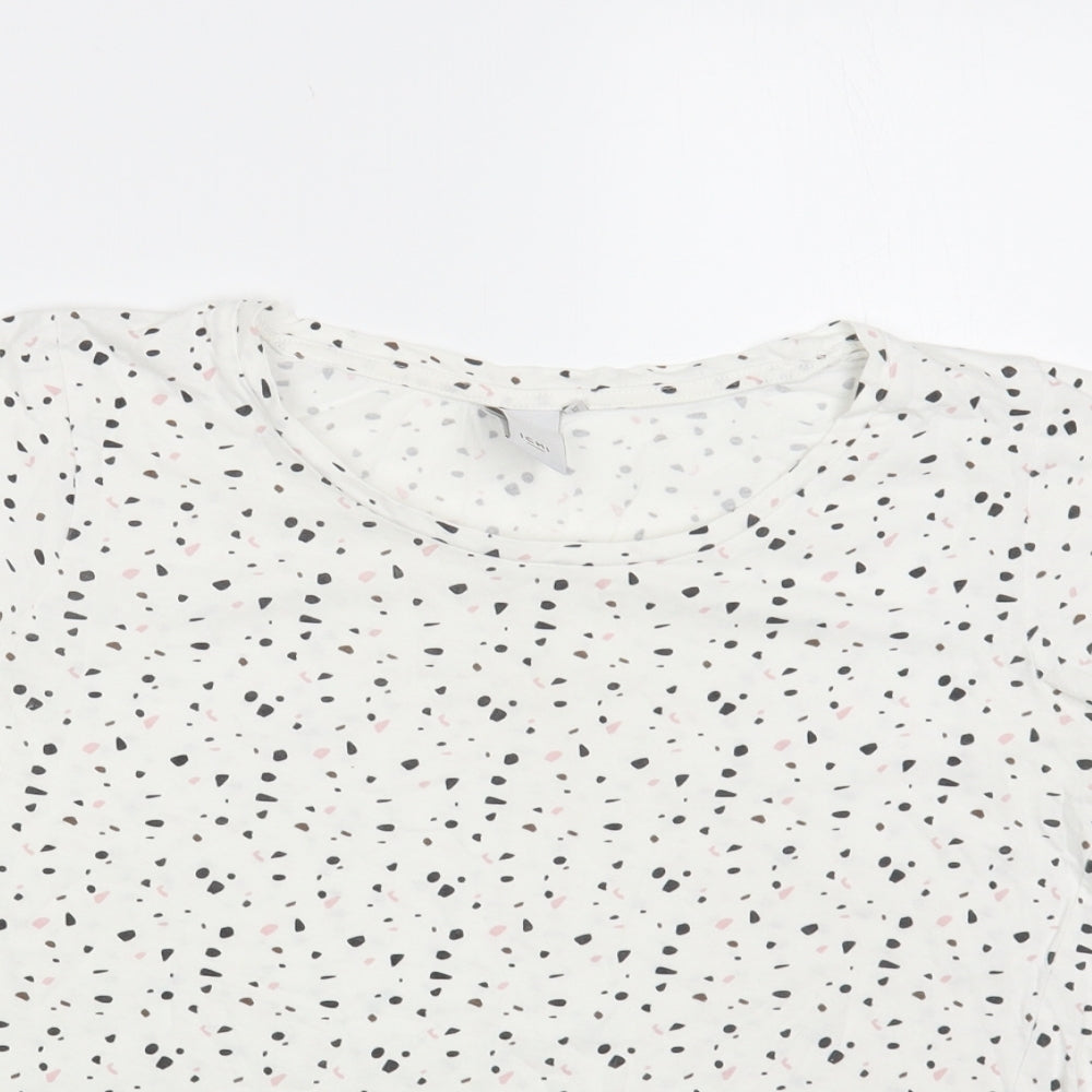 ICHI Womens White Geometric Cotton Basic T-Shirt Size XS Crew Neck