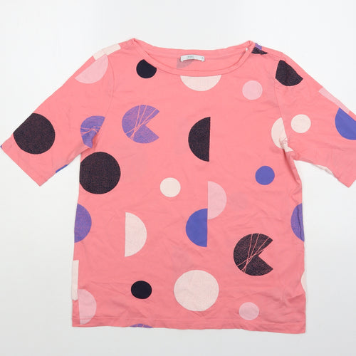 Esprit Womens Pink Geometric Cotton Basic T-Shirt Size S Boat Neck