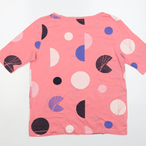 Esprit Womens Pink Geometric Cotton Basic T-Shirt Size S Boat Neck