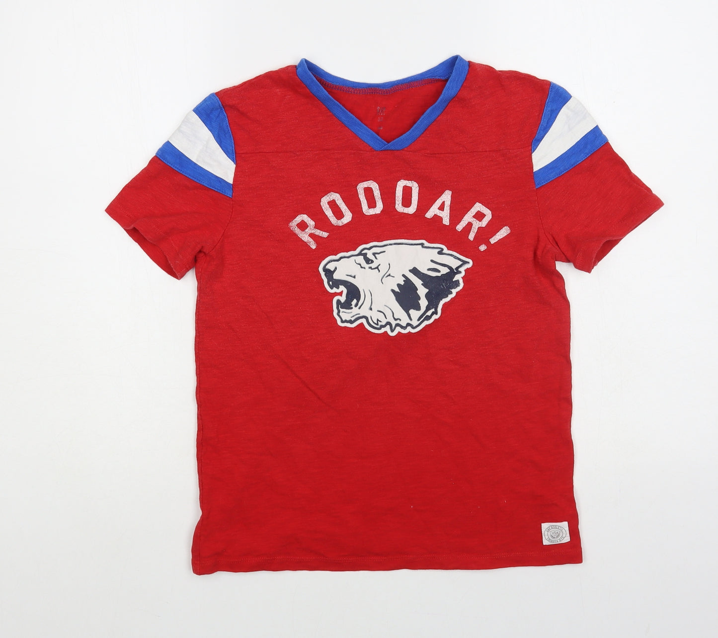 Gap Boys Red Cotton Pullover T-Shirt Size 10-11 Years V-Neck Pullover - Roar