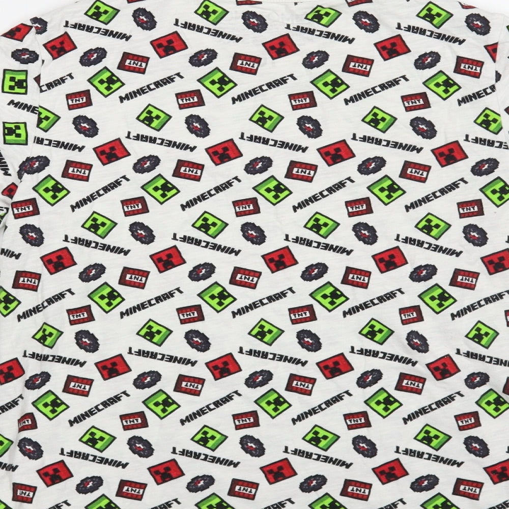 NEXT Boys White Geometric Cotton Pullover T-Shirt Size 10 Years Crew Neck Pullover - Minecraft