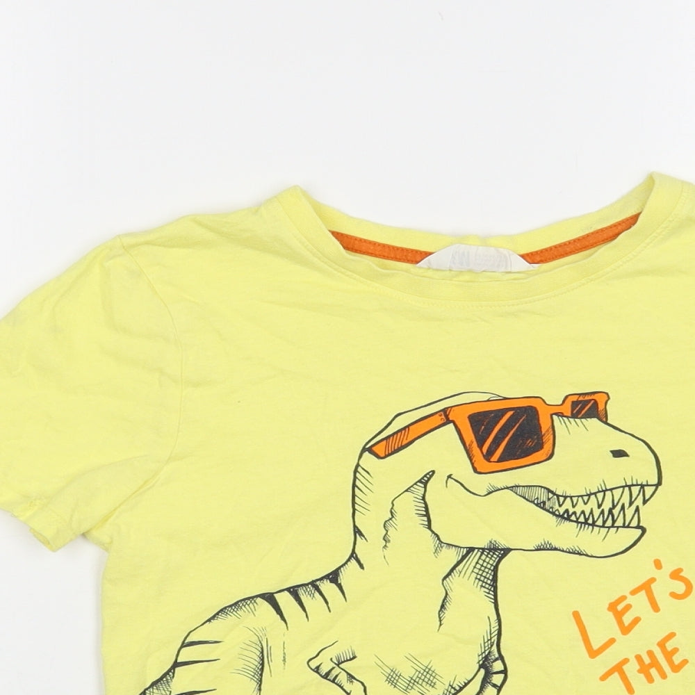 H&M Boys Yellow Cotton Pullover T-Shirt Size 8-9 Years Crew Neck Pullover - T-Rex