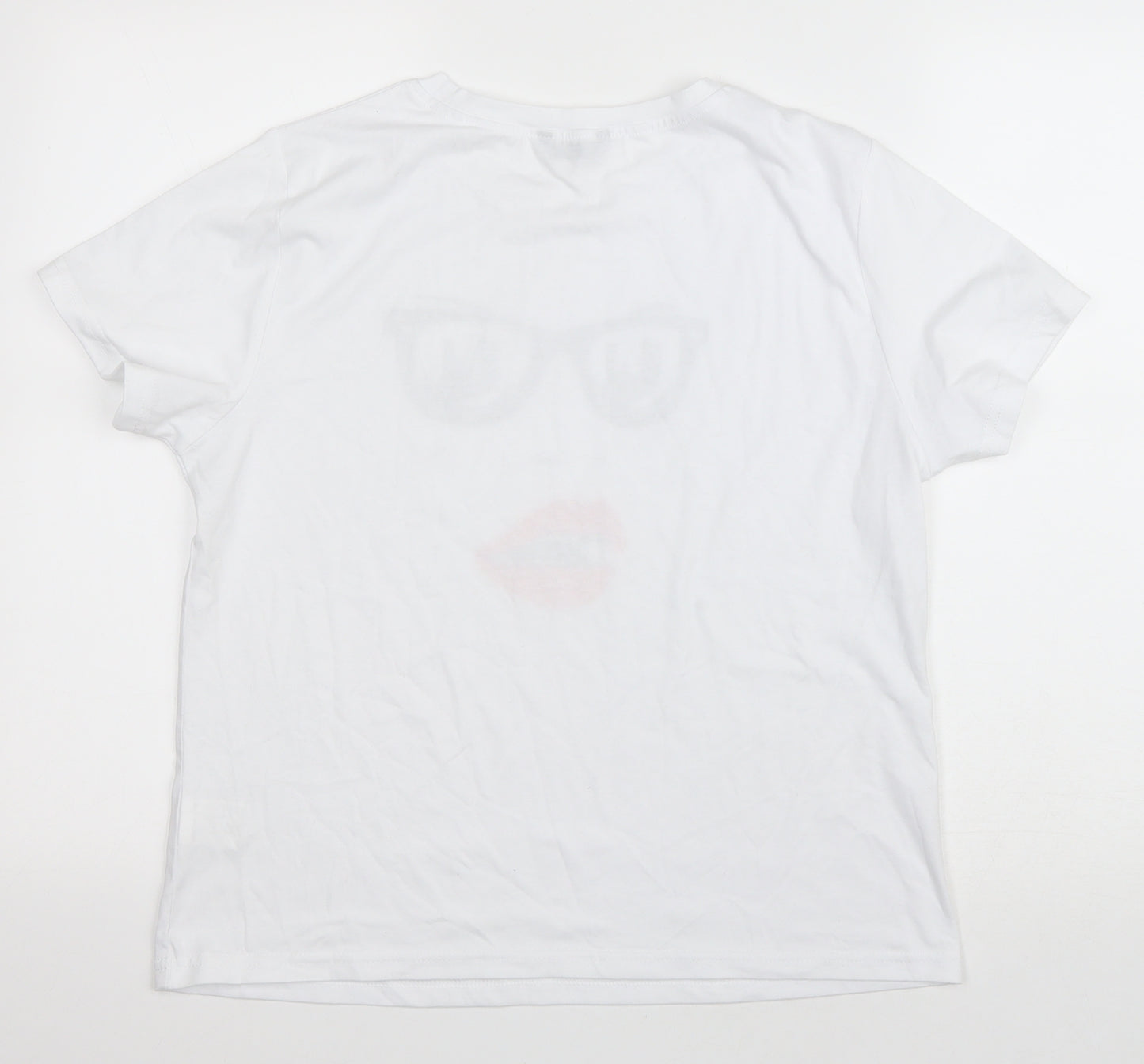 SheIn Womens White Cotton Basic T-Shirt Size L Round Neck - Minimalist face