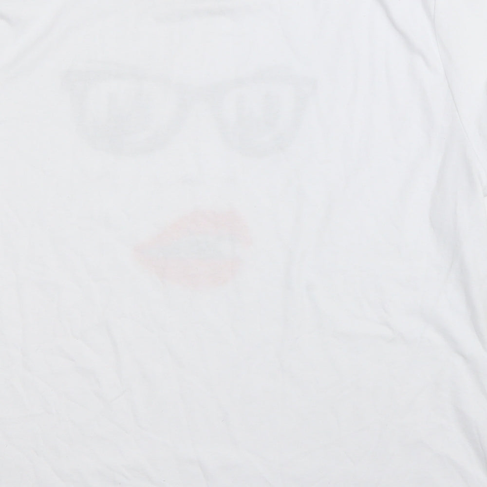SheIn Womens White Cotton Basic T-Shirt Size L Round Neck - Minimalist face