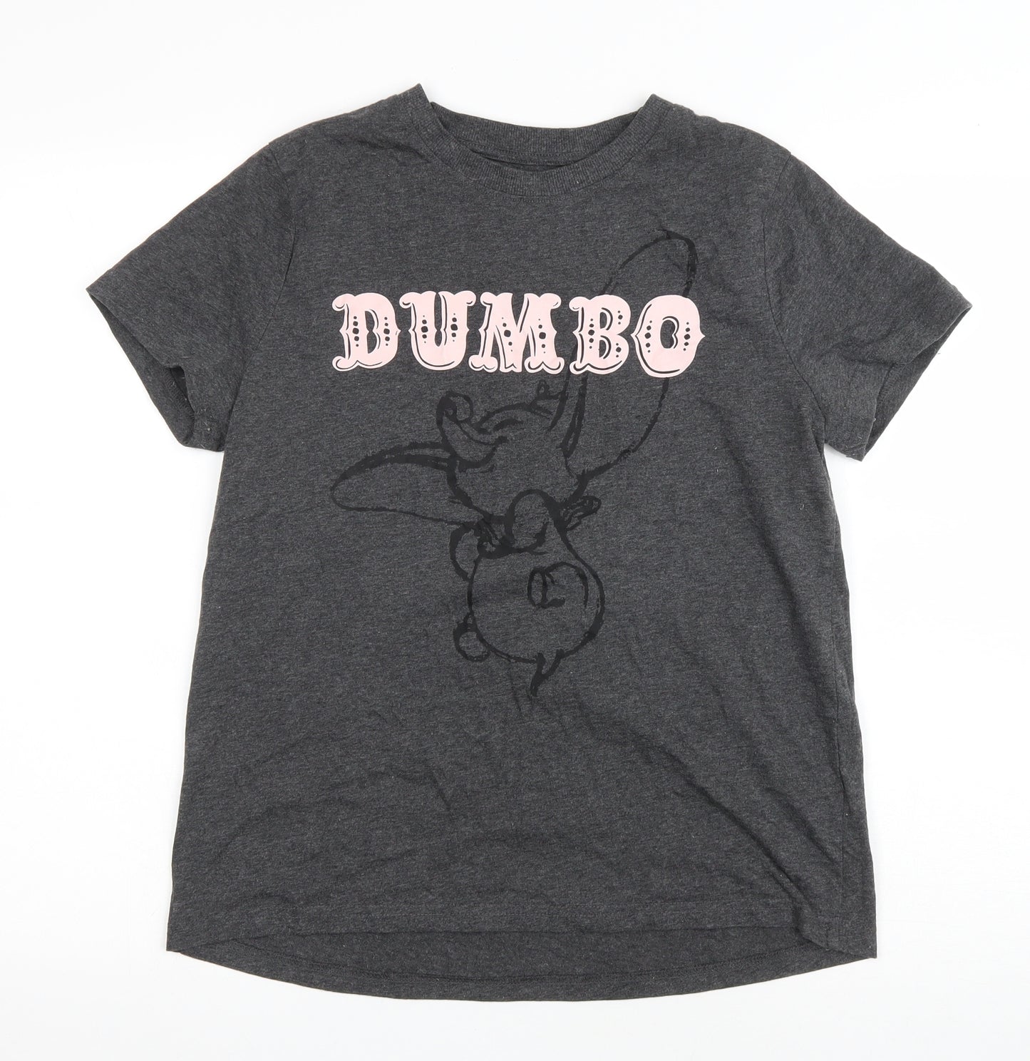 Primark Womens Grey Cotton Basic T-Shirt Size 12 Round Neck - Dumbo