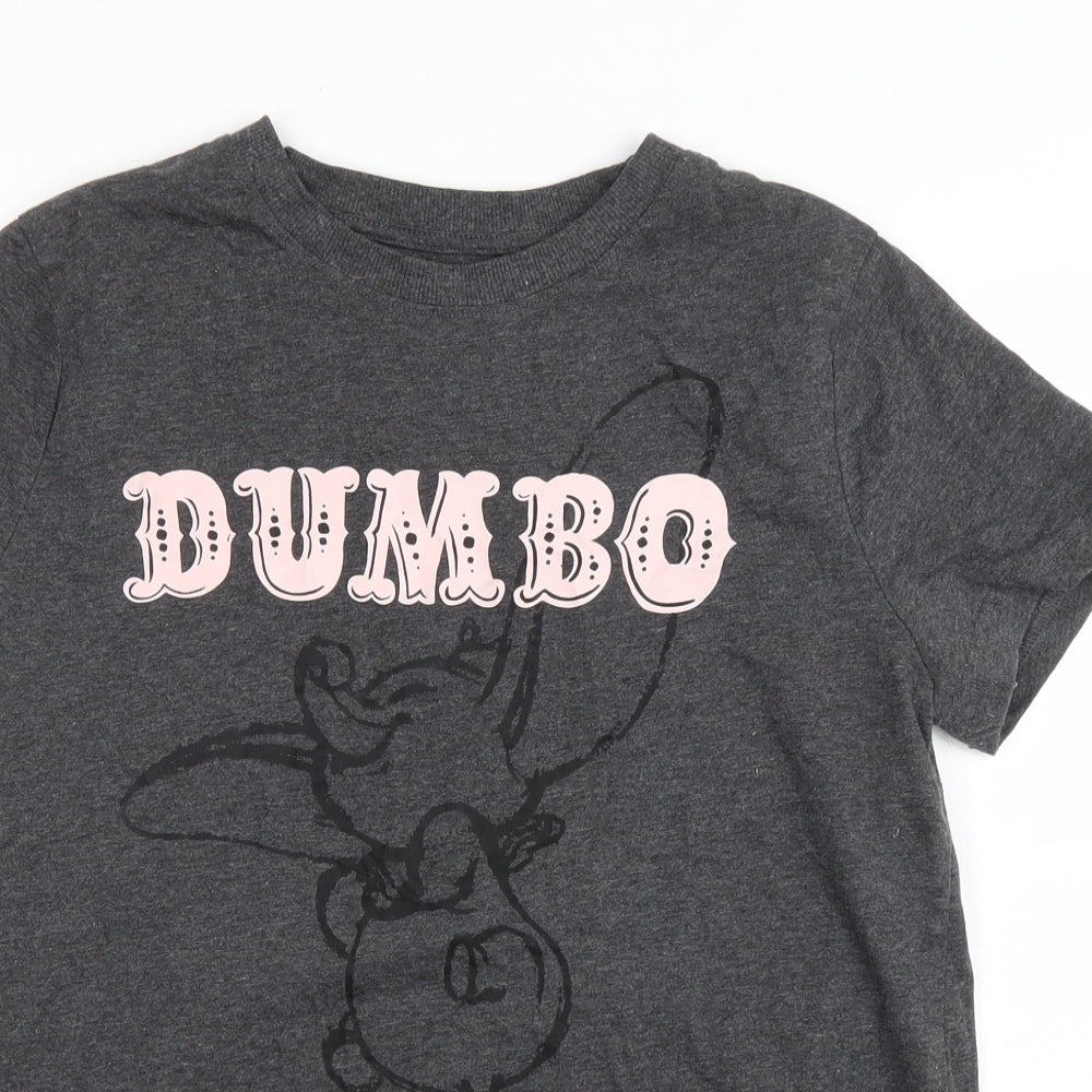 Primark Womens Grey Cotton Basic T-Shirt Size 12 Round Neck - Dumbo