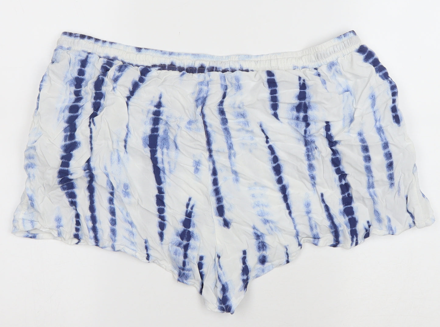 F&F Womens Blue Striped Viscose Hot Pants Shorts Size 18 Regular Pull On - Tie Dye