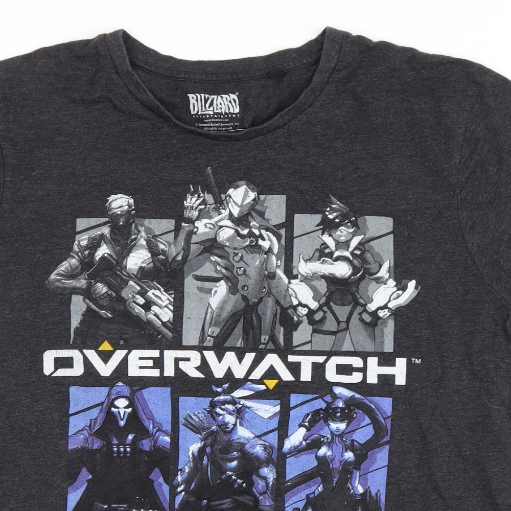 Blizzard Entertainment Boys Grey Cotton Basic T-Shirt Size M Round Neck Pullover - Overwatch