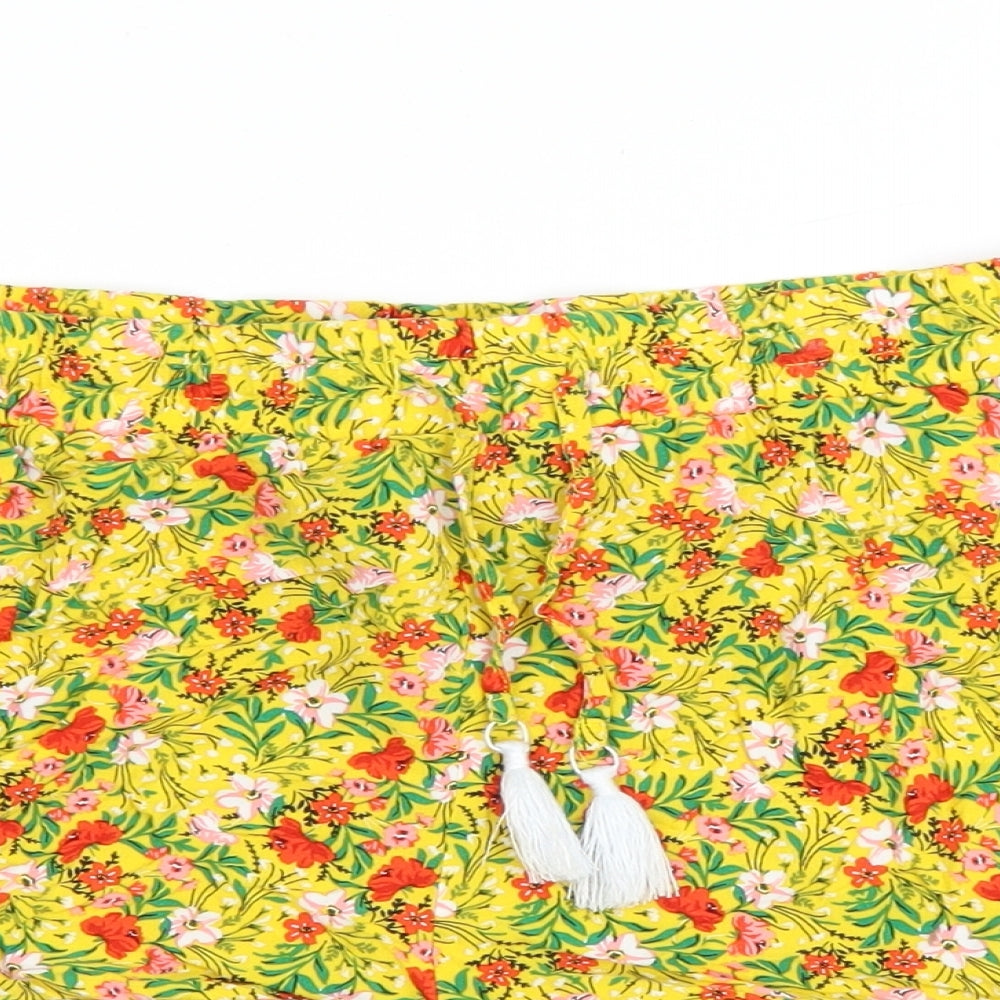 Papaya Womens Yellow Floral Viscose Hot Pants Shorts Size 18 Regular Pull On