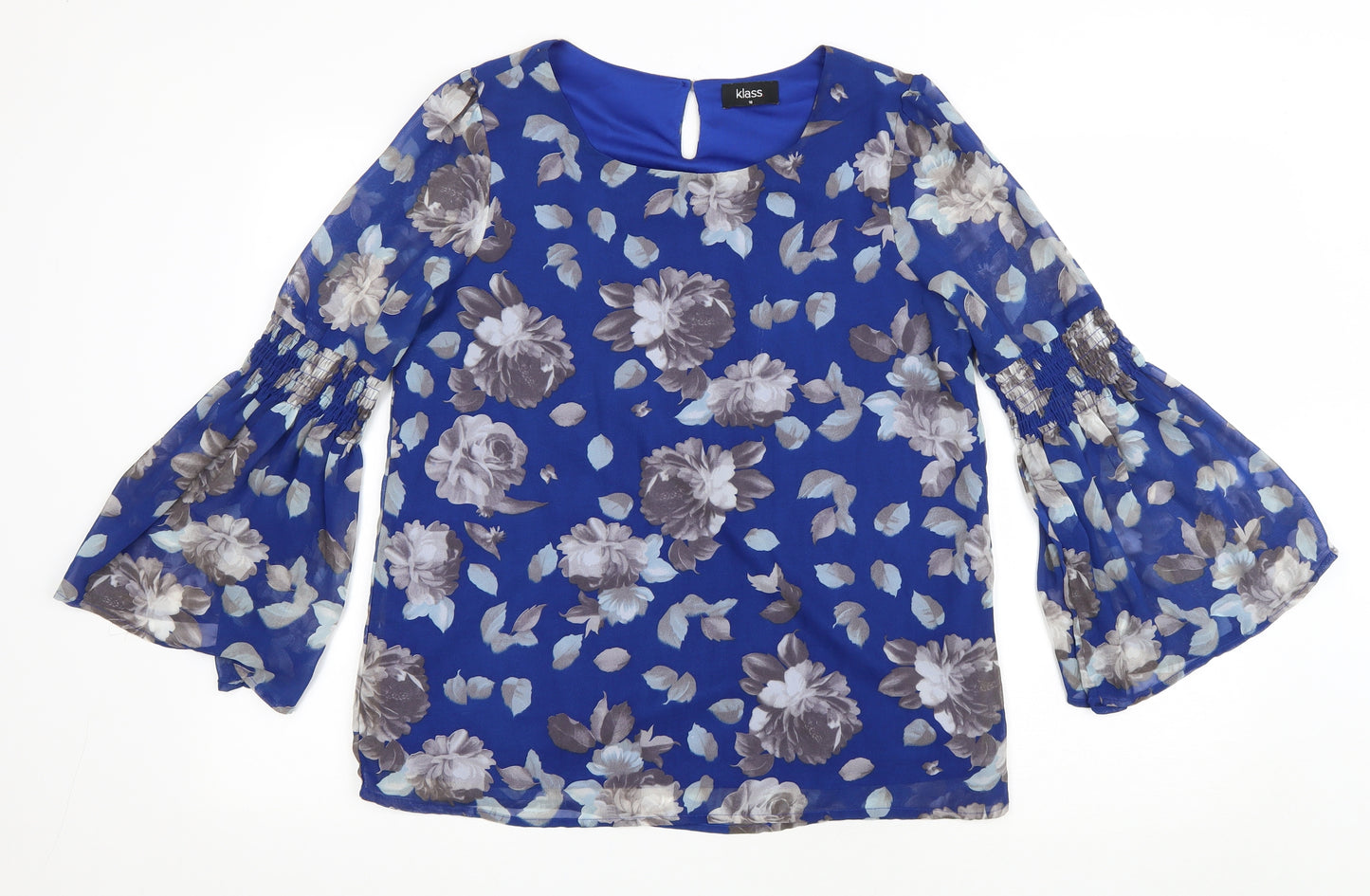 Klass Womens Blue Floral Polyester Basic Blouse Size 10 Scoop Neck
