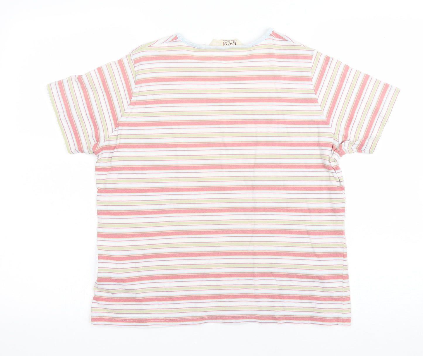 EWM Womens Multicoloured Striped Cotton Basic T-Shirt Size M Round Neck
