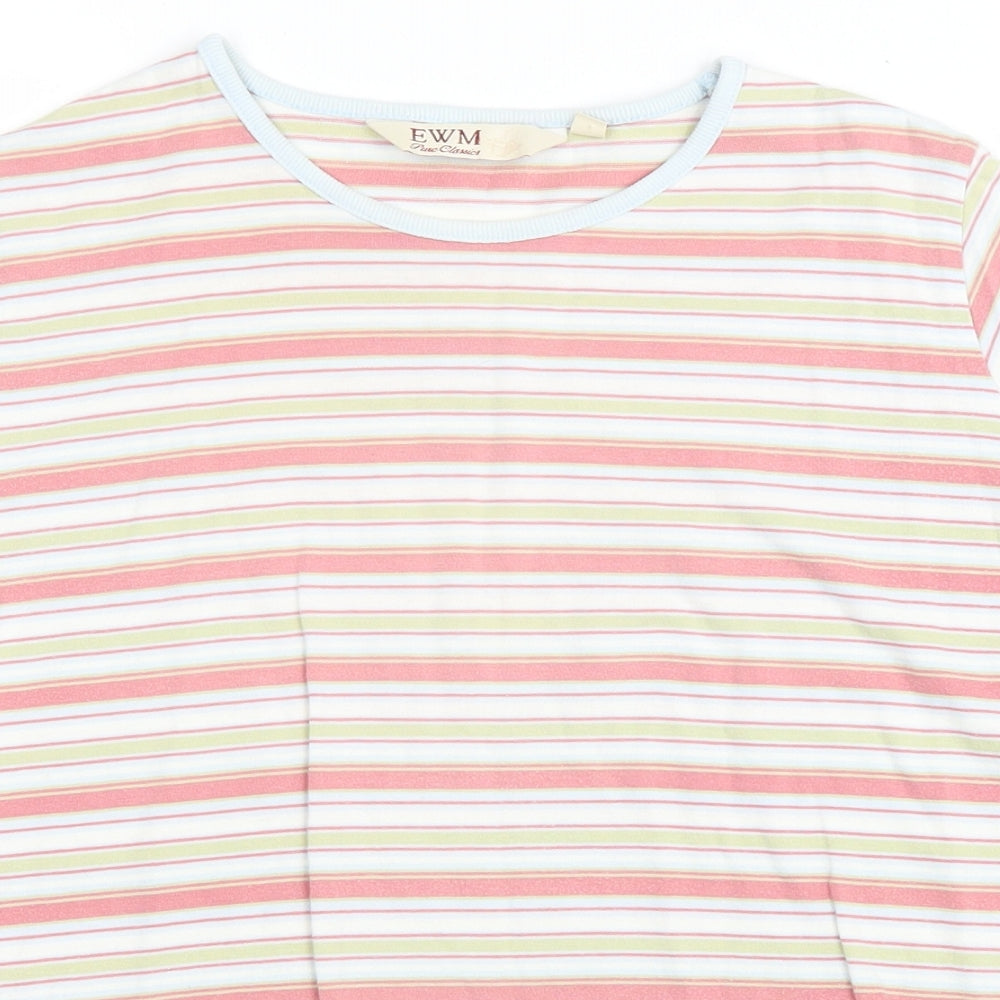 EWM Womens Multicoloured Striped Cotton Basic T-Shirt Size M Round Neck