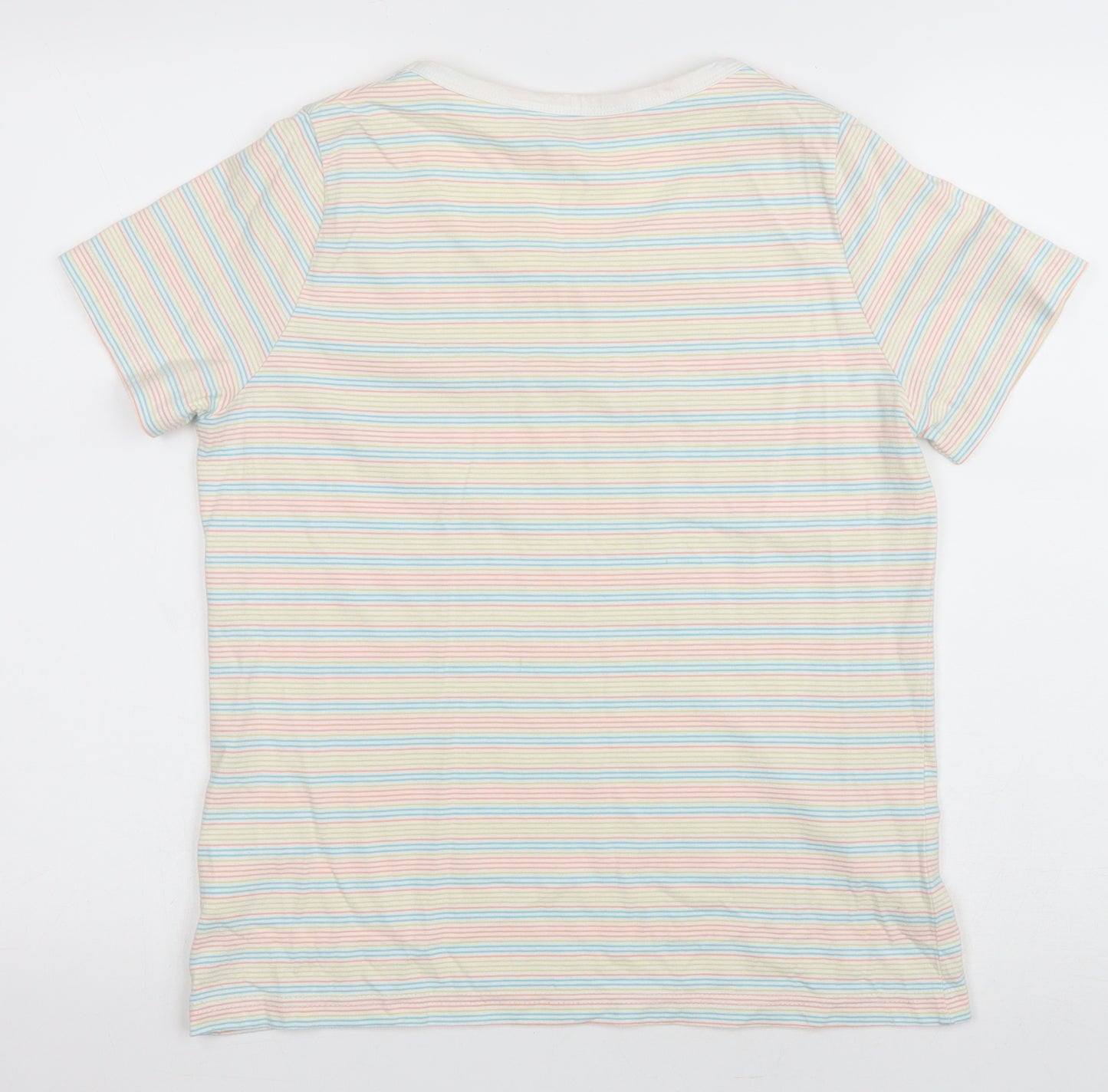 EWM Womens Multicoloured Striped Cotton Basic T-Shirt Size M Round Neck