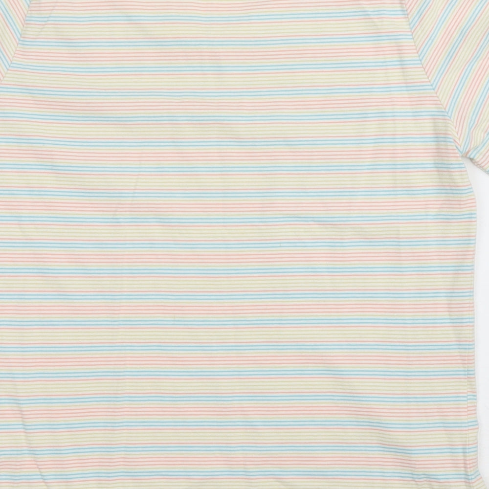 EWM Womens Multicoloured Striped Cotton Basic T-Shirt Size M Round Neck
