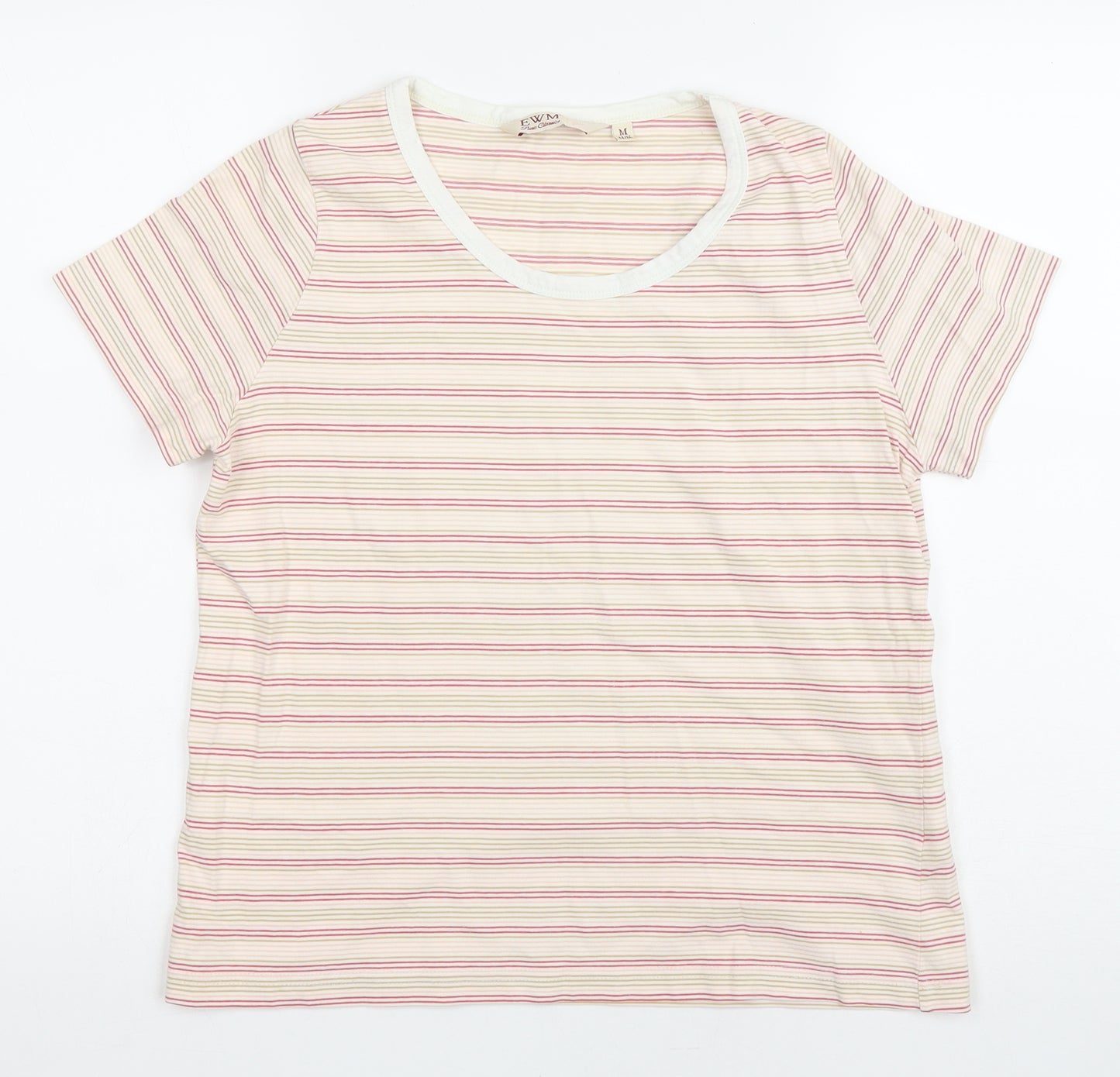 EWM Womens Multicoloured Striped Cotton Basic T-Shirt Size M Round Neck