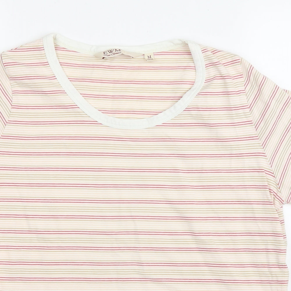 EWM Womens Multicoloured Striped Cotton Basic T-Shirt Size M Round Neck