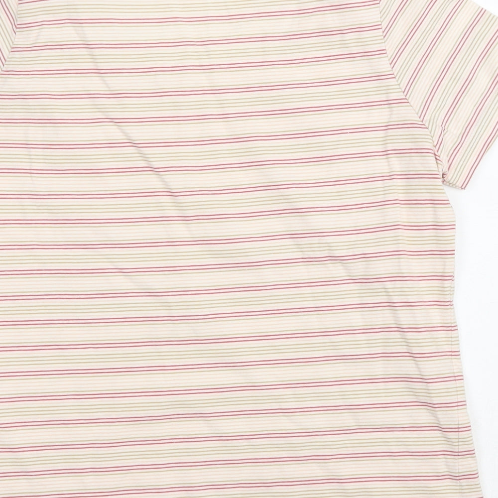 EWM Womens Multicoloured Striped Cotton Basic T-Shirt Size M Round Neck