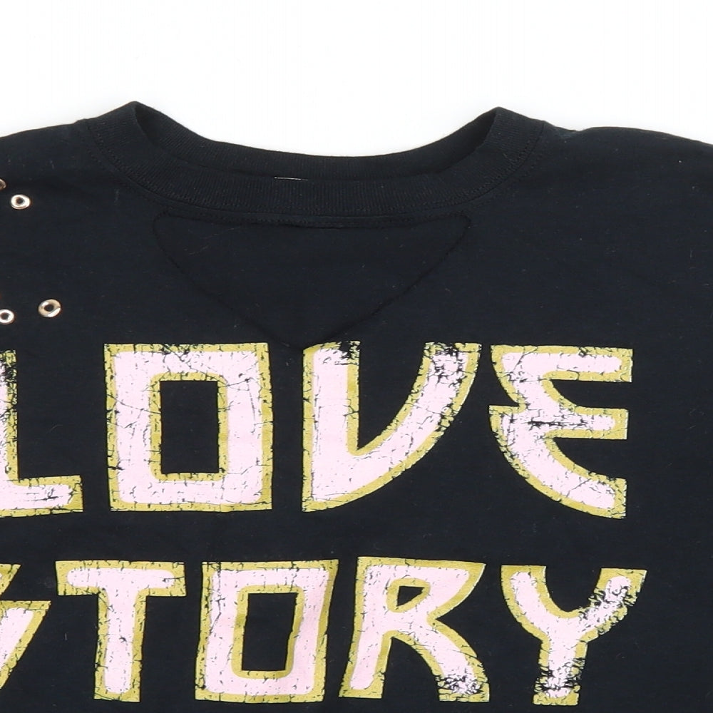 River Island Girls Black Cotton Basic T-Shirt Size 7-8 Years Round Neck Pullover - Love Story