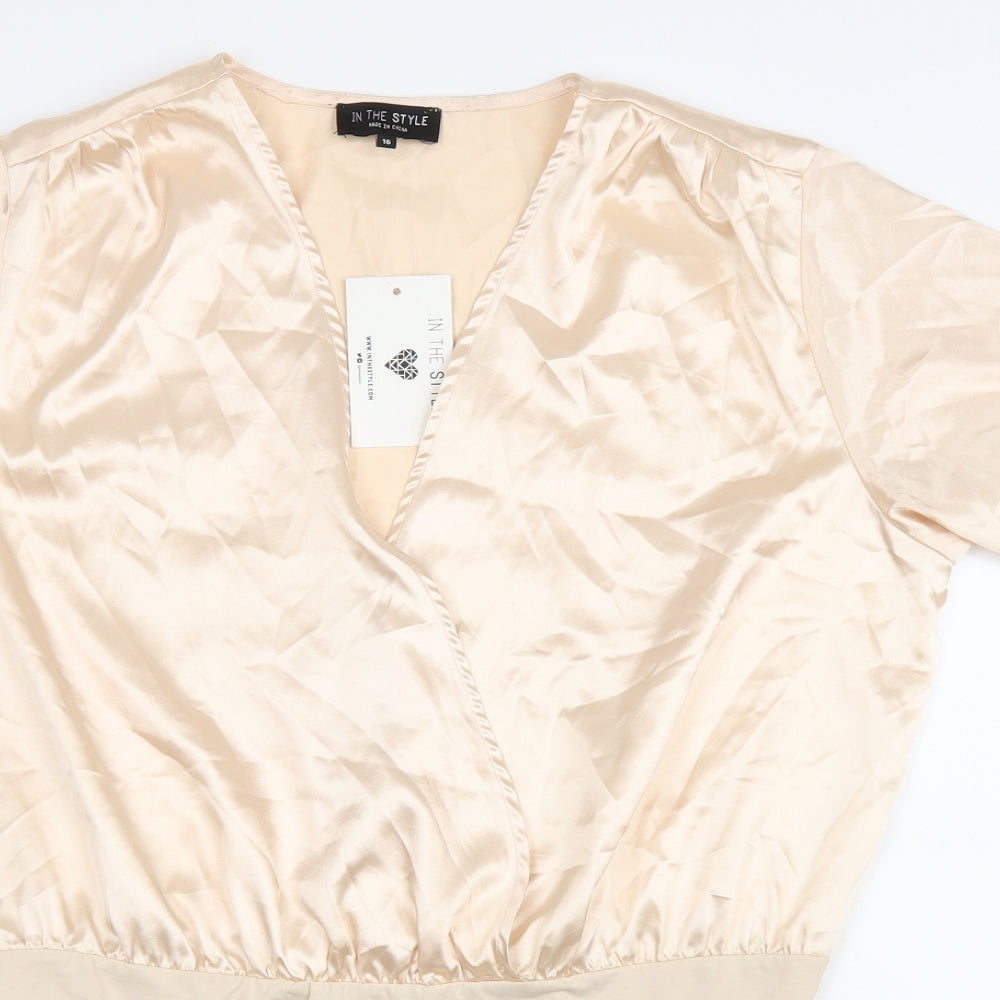 In the Style Womens Beige Polyester Bodysuit One-Piece Size 16 Snap