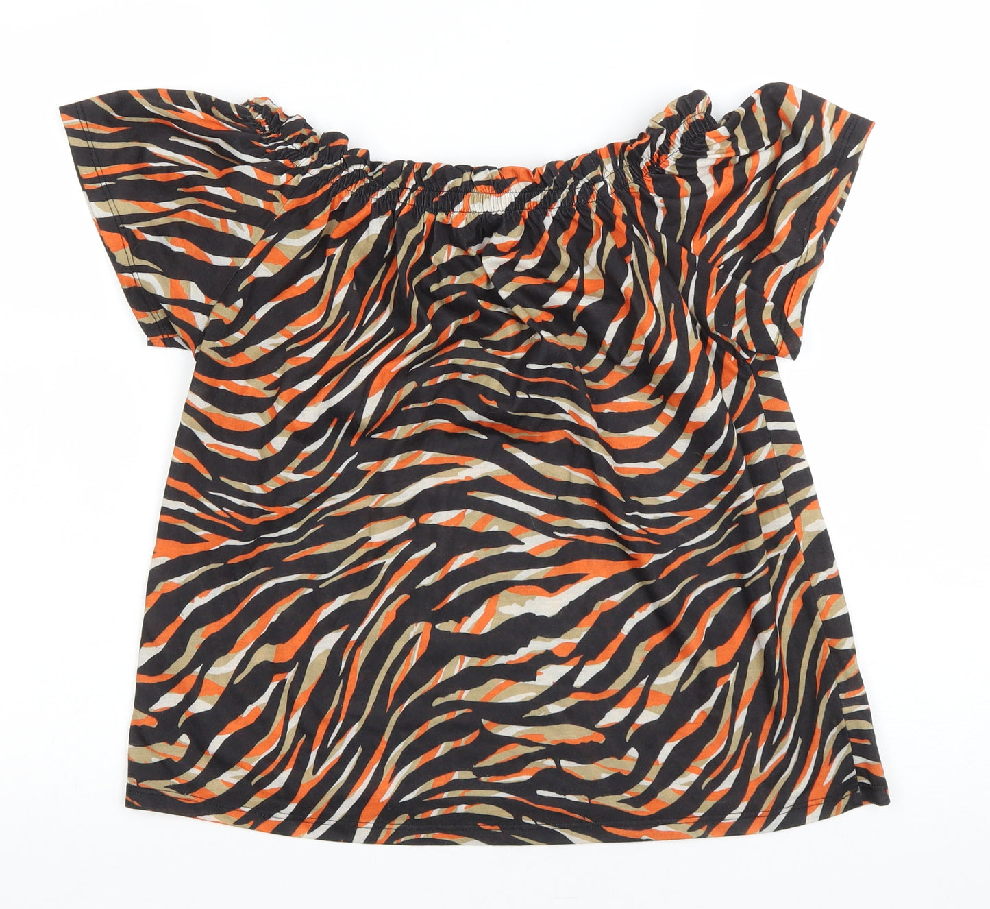 Peacocks Womens Multicoloured Animal Print Polyester Basic T-Shirt Size 8 Boat Neck - Tiger Print