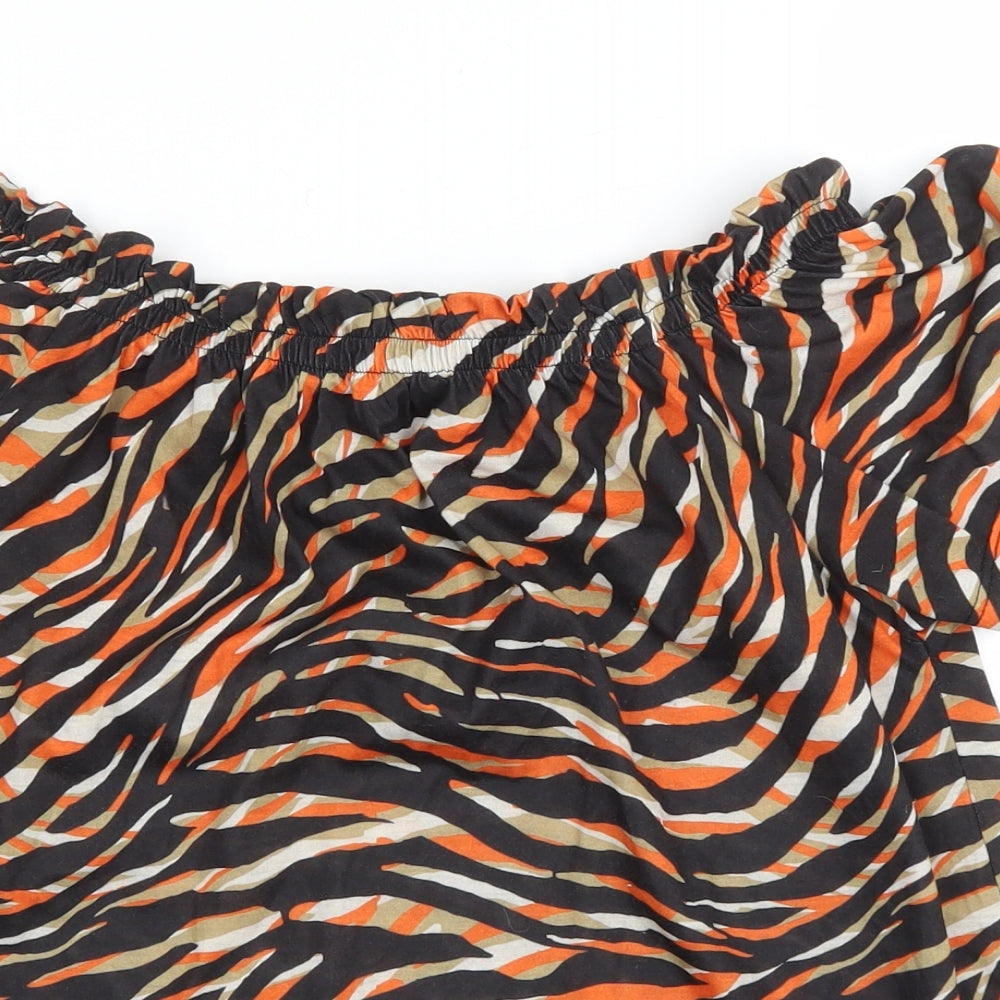 Peacocks Womens Multicoloured Animal Print Polyester Basic T-Shirt Size 8 Boat Neck - Tiger Print