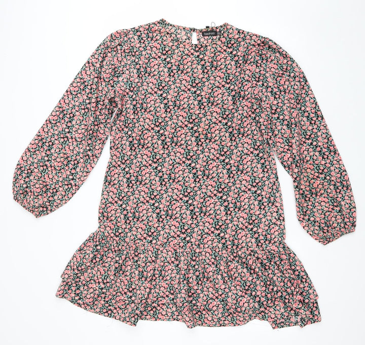 Boohoo Womens Pink Floral Polyester Kaftan Size 12 Round Neck Button