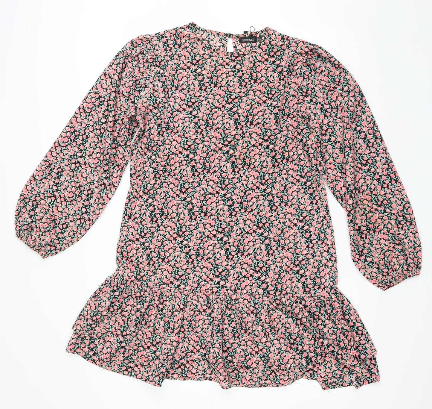 Boohoo Womens Pink Floral Polyester Kaftan Size 12 Round Neck Button