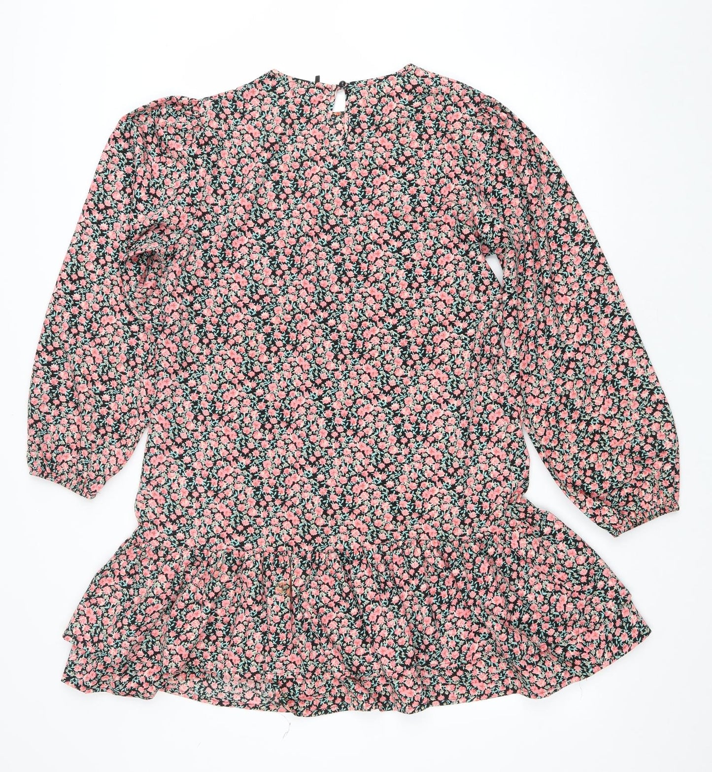 Boohoo Womens Pink Floral Polyester Kaftan Size 12 Round Neck Button