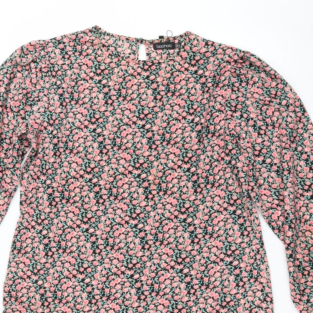 Boohoo Womens Pink Floral Polyester Kaftan Size 12 Round Neck Button