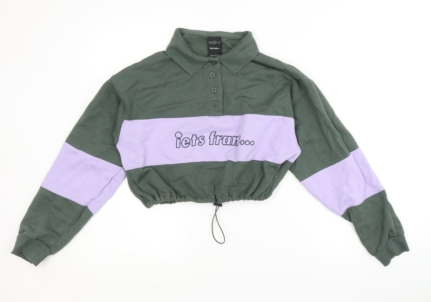 Iets Frans Womens Green Colourblock Cotton Cape Sweatshirt Size S Button - Iets Frans