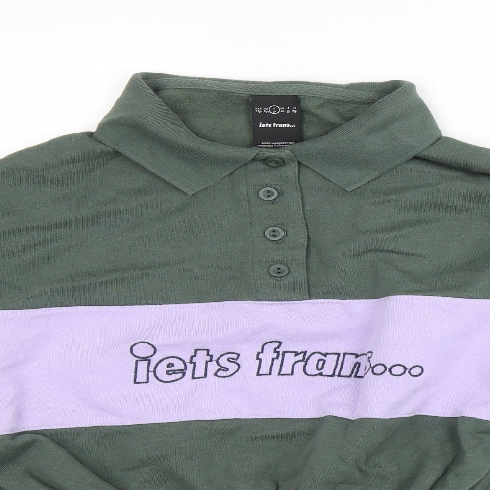 Iets Frans Womens Green Colourblock Cotton Cape Sweatshirt Size S Button - Iets Frans