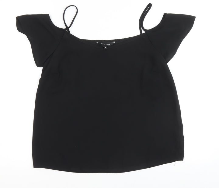 New Look Womens Black Polyester Basic T-Shirt Size 8 Boat Neck