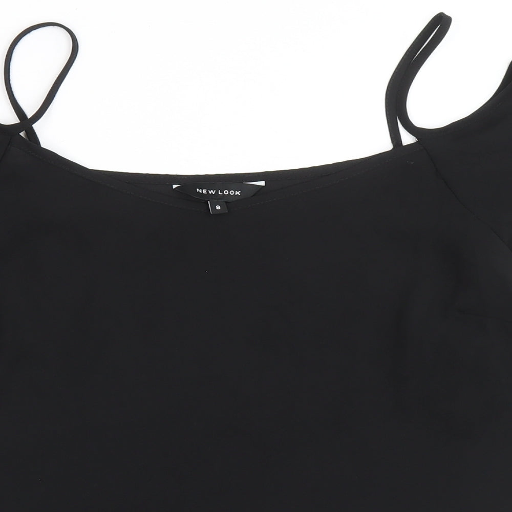 New Look Womens Black Polyester Basic T-Shirt Size 8 Boat Neck