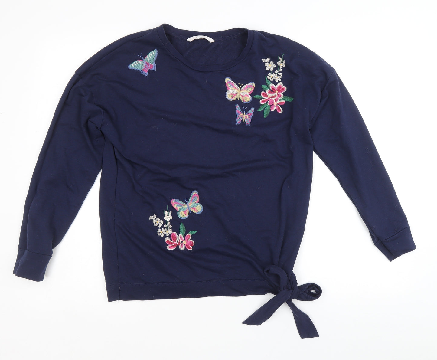TU Womens Black Floral Cotton Basic T-Shirt Size 8 Round Neck - Butterfly