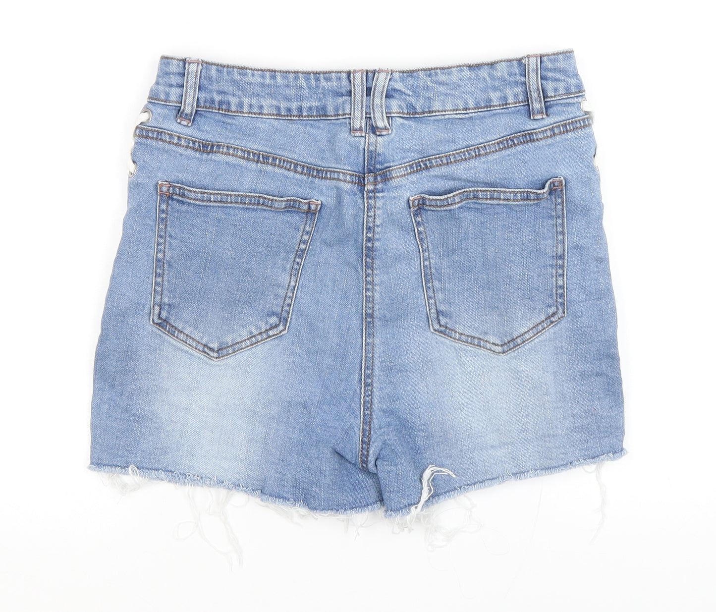 Candi Girls Blue Cotton Cut-Off Shorts Size 15 Years Regular Zip - Lace up detail