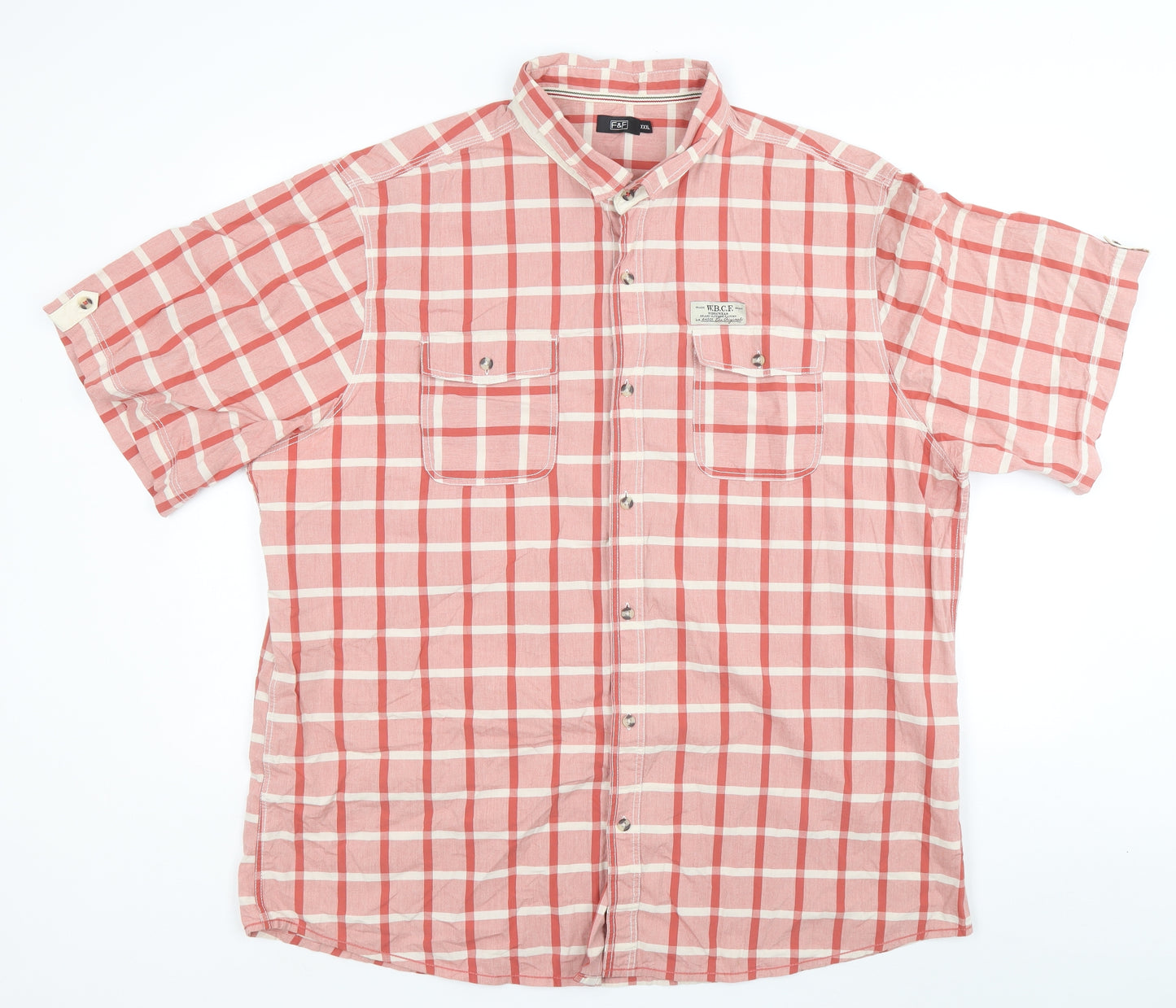 F&F Mens Pink Plaid Cotton Button-Up Size 3XL Collared Button