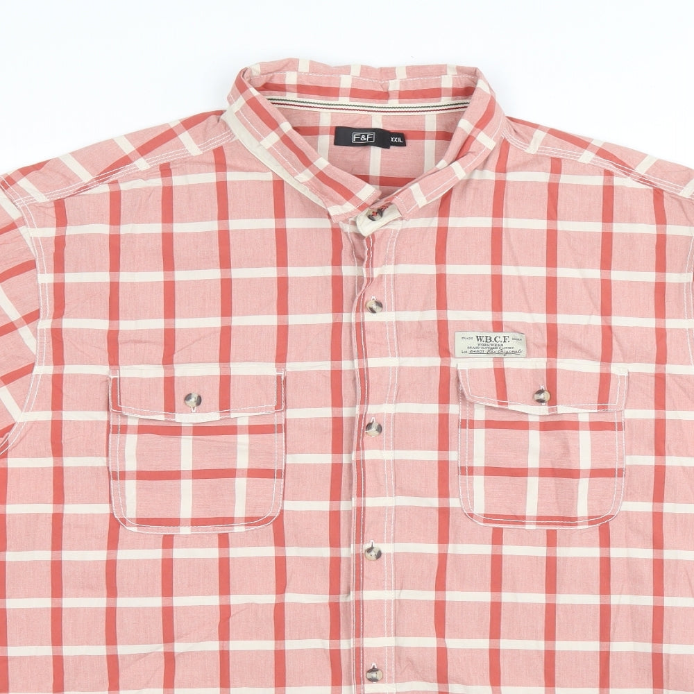 F&F Mens Pink Plaid Cotton Button-Up Size 3XL Collared Button