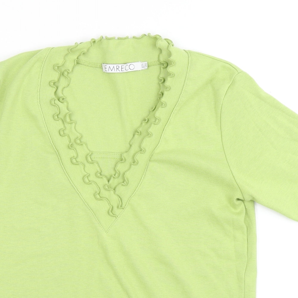 Emreco Womens Green Polyester Basic T-Shirt Size 12 V-Neck