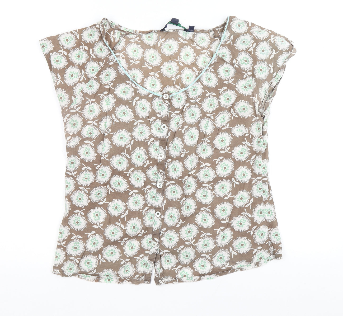 Boden Womens Brown Floral Polyester Basic T-Shirt Size 12 Scoop Neck