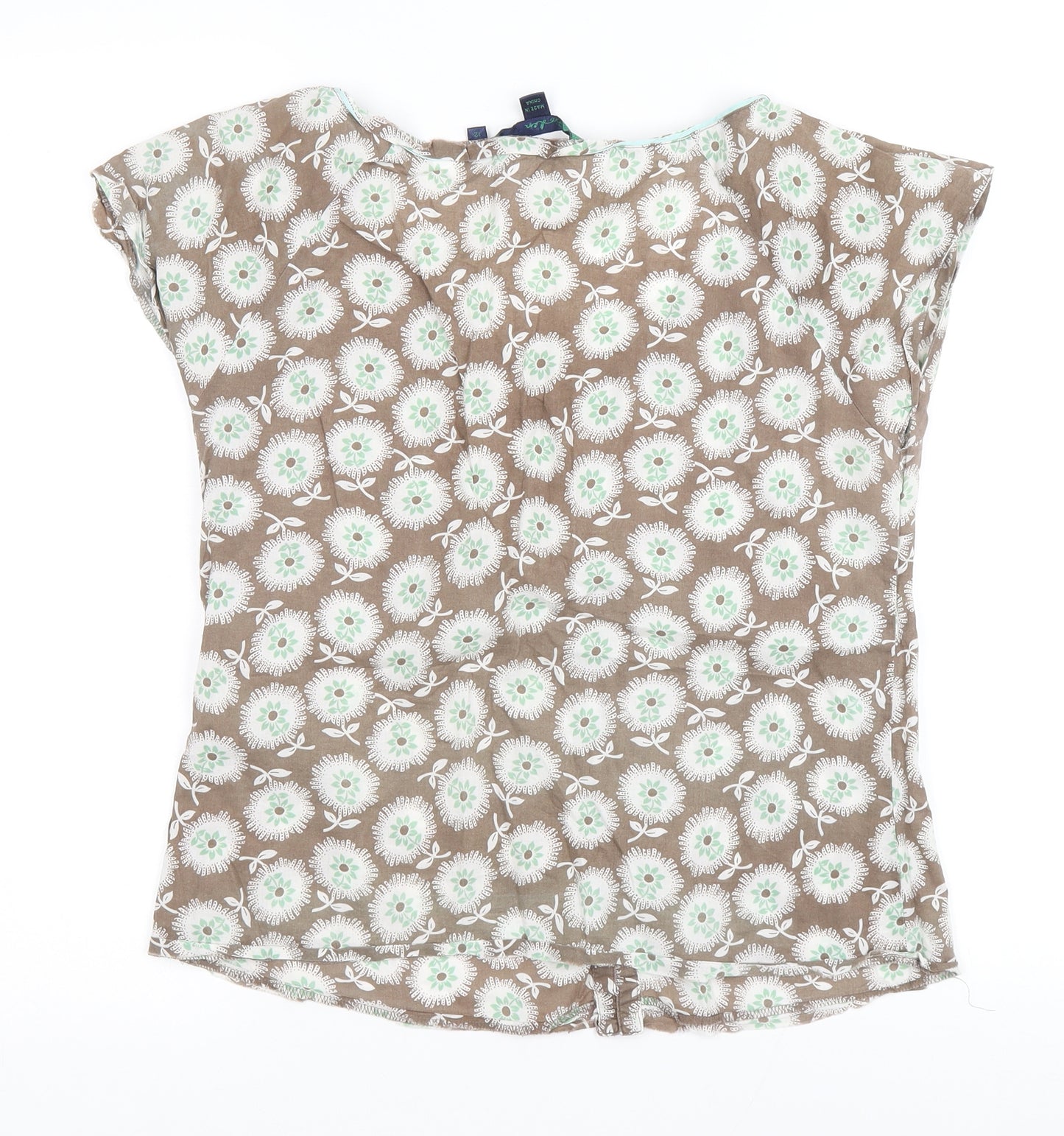 Boden Womens Brown Floral Polyester Basic T-Shirt Size 12 Scoop Neck