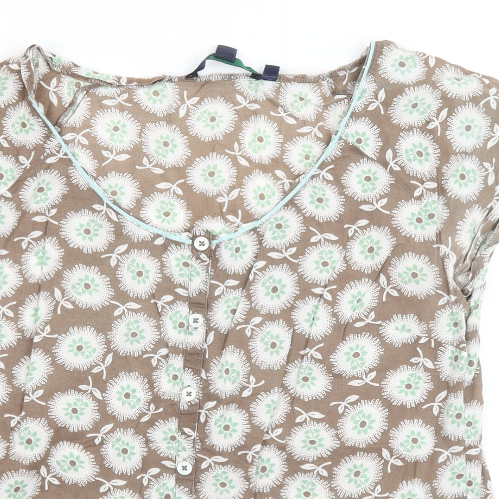 Boden Womens Brown Floral Polyester Basic T-Shirt Size 12 Scoop Neck