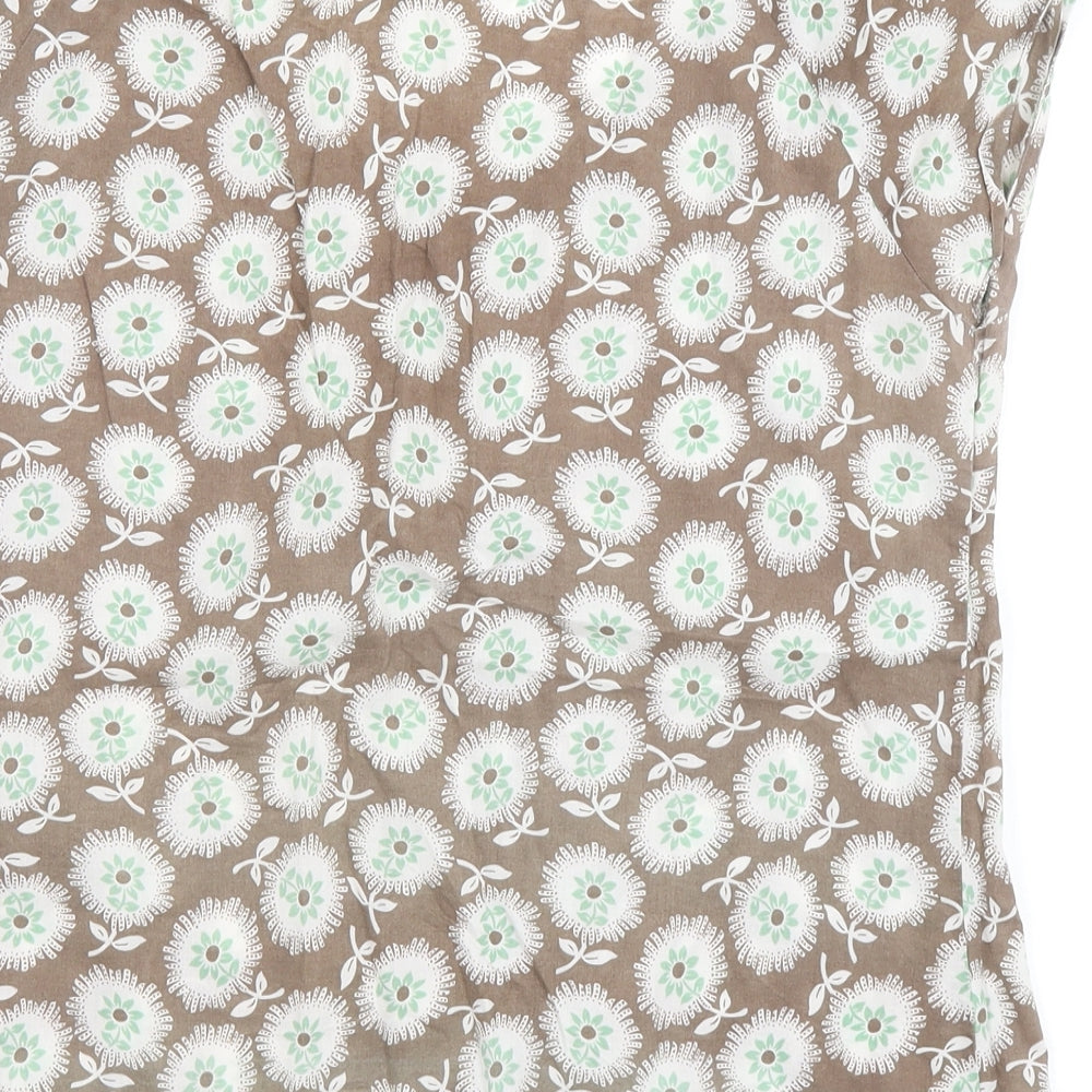 Boden Womens Brown Floral Polyester Basic T-Shirt Size 12 Scoop Neck