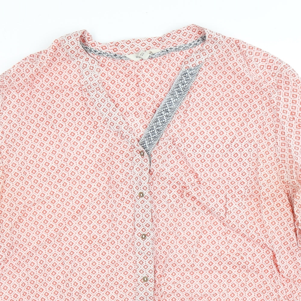 River Island Womens Red Geometric Viscose Basic Button-Up Size 14 V-Neck