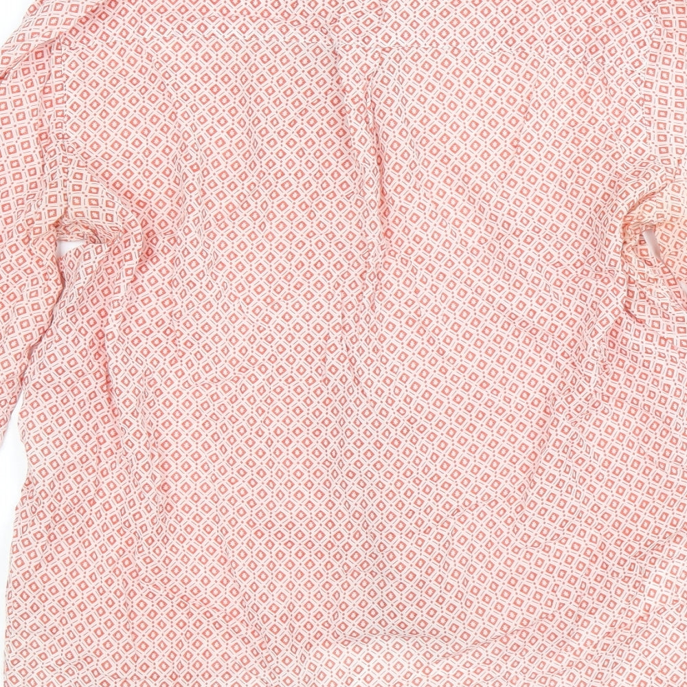 River Island Womens Red Geometric Viscose Basic Button-Up Size 14 V-Neck