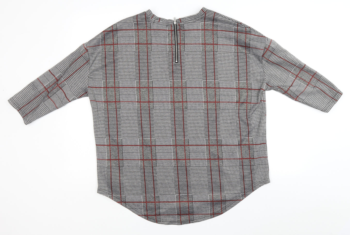 Primark Womens Grey Plaid Polyester Basic Blouse Size 12 Round Neck