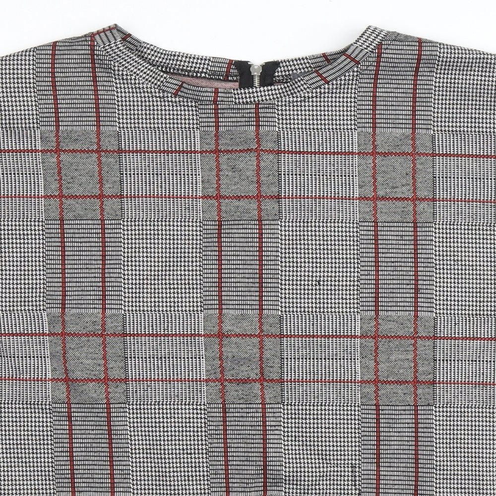 Primark Womens Grey Plaid Polyester Basic Blouse Size 12 Round Neck