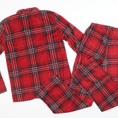 Marks and Spencer Womens Red Plaid Polyester Top Pyjama Set Size S Button