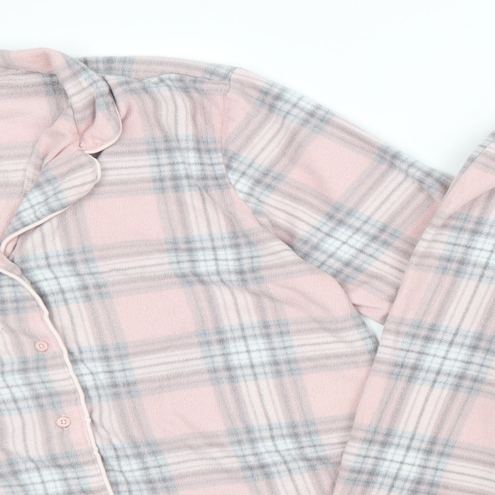 Marks and Spencer Womens Pink Plaid Polyester Top Pyjama Set Size 12 Button