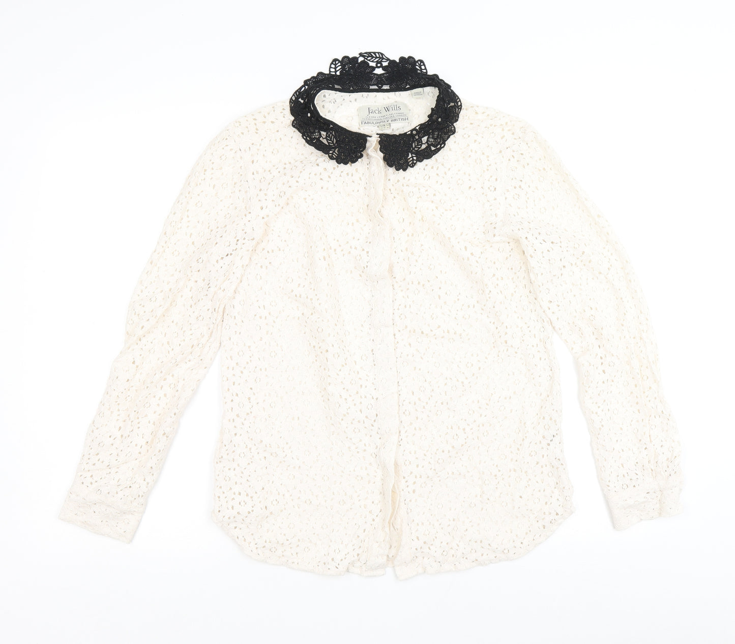 Jack Wills Womens Ivory Floral Cotton Basic Button-Up Size 12 Collared